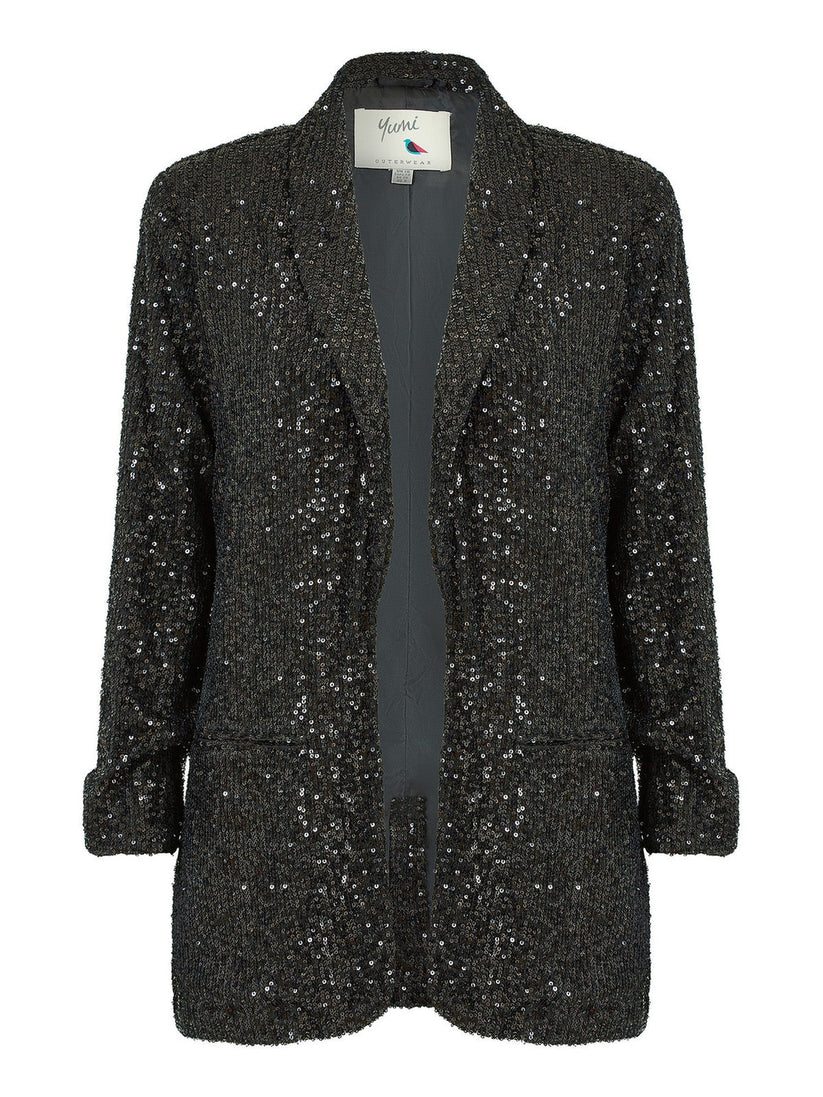 Yumi Black Sequin Blazer With Pockets | Women | UK Sizes 6–28 - QHA UK