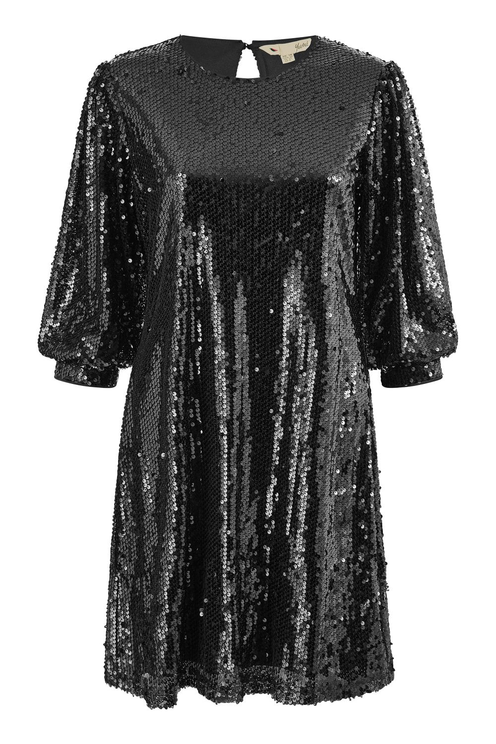 Yumi Black Sequin Dress | Balloon Sleeves | Party | UK Sizes 6–18 - QHA UK