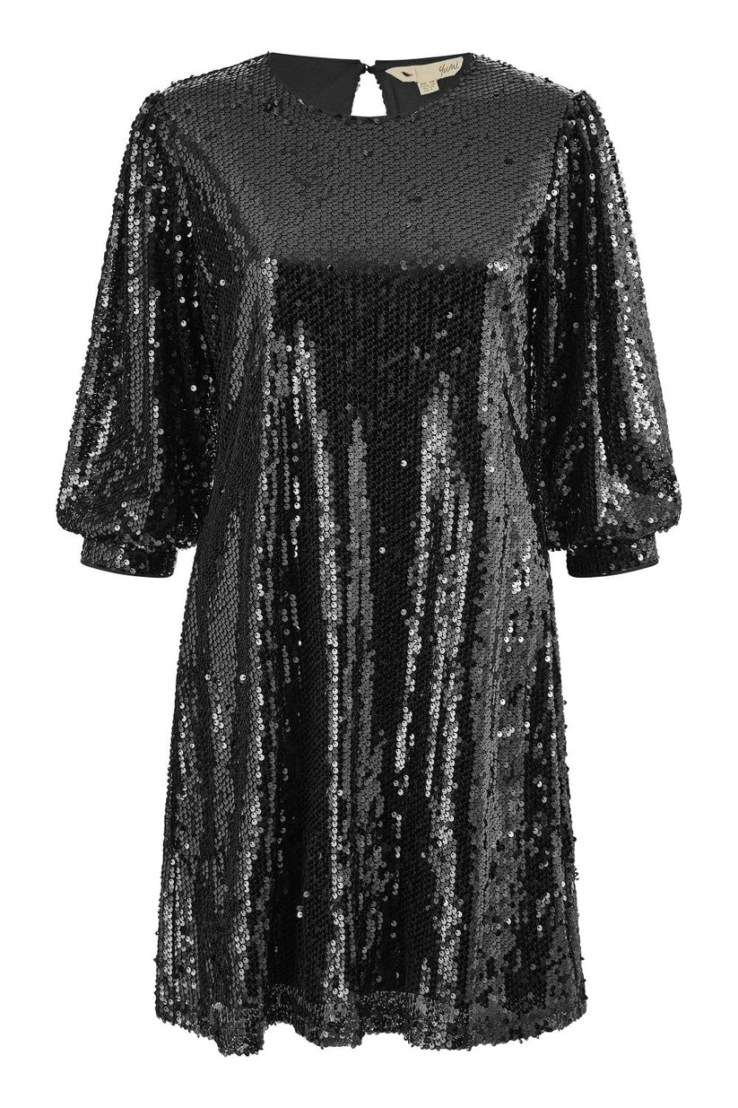 Yumi Black Sequin Dress | Balloon Sleeves | Party | UK Sizes 6–18 - QHA UK