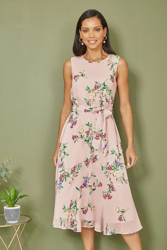 Yumi Pink Floral Midi Skater Dress | Wedding Guest | UK Sizes 6–18 - QHA UK