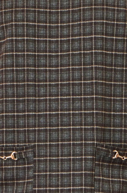 Yumi Women's Brown Check Shift Dress with Gold Pocket Trim | QHA UK - QHA UK