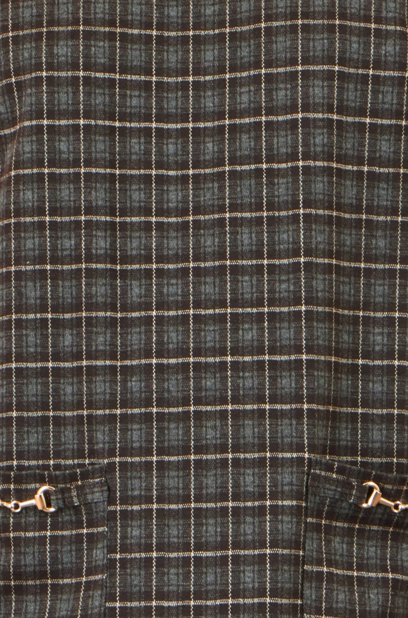 Yumi Women's Brown Check Shift Dress with Gold Pocket Trim | QHA UK - QHA UK