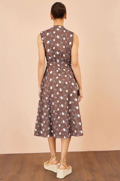 Yumi Women's Brown Floral Cotton Midi Shirt Dress | Sizes 6–18 | QHA UK - QHA UK