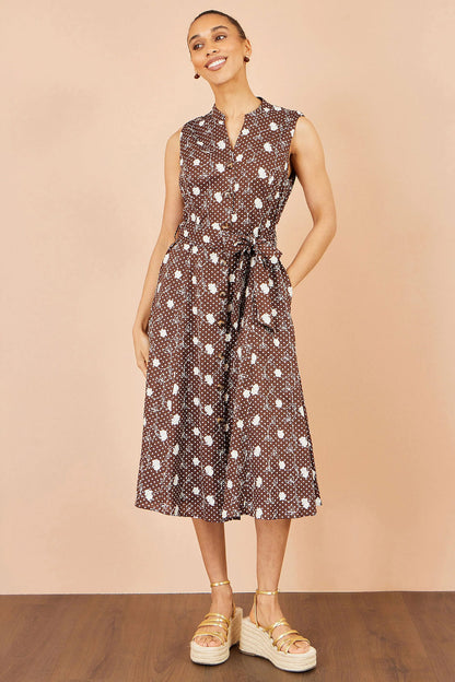 Yumi Women's Brown Floral Cotton Midi Shirt Dress | Sizes 6–18 | QHA UK - QHA UK