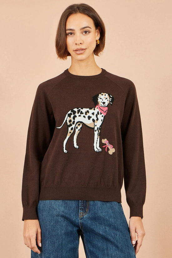 Yumi Women's Brown Dalmatian Intarsia Relaxed Knit Jumper | Sizes S–L | QHA UK - QHA UK