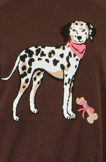 Yumi Women's Brown Dalmatian Intarsia Relaxed Knit Jumper | Sizes S–L | QHA UK - QHA UK