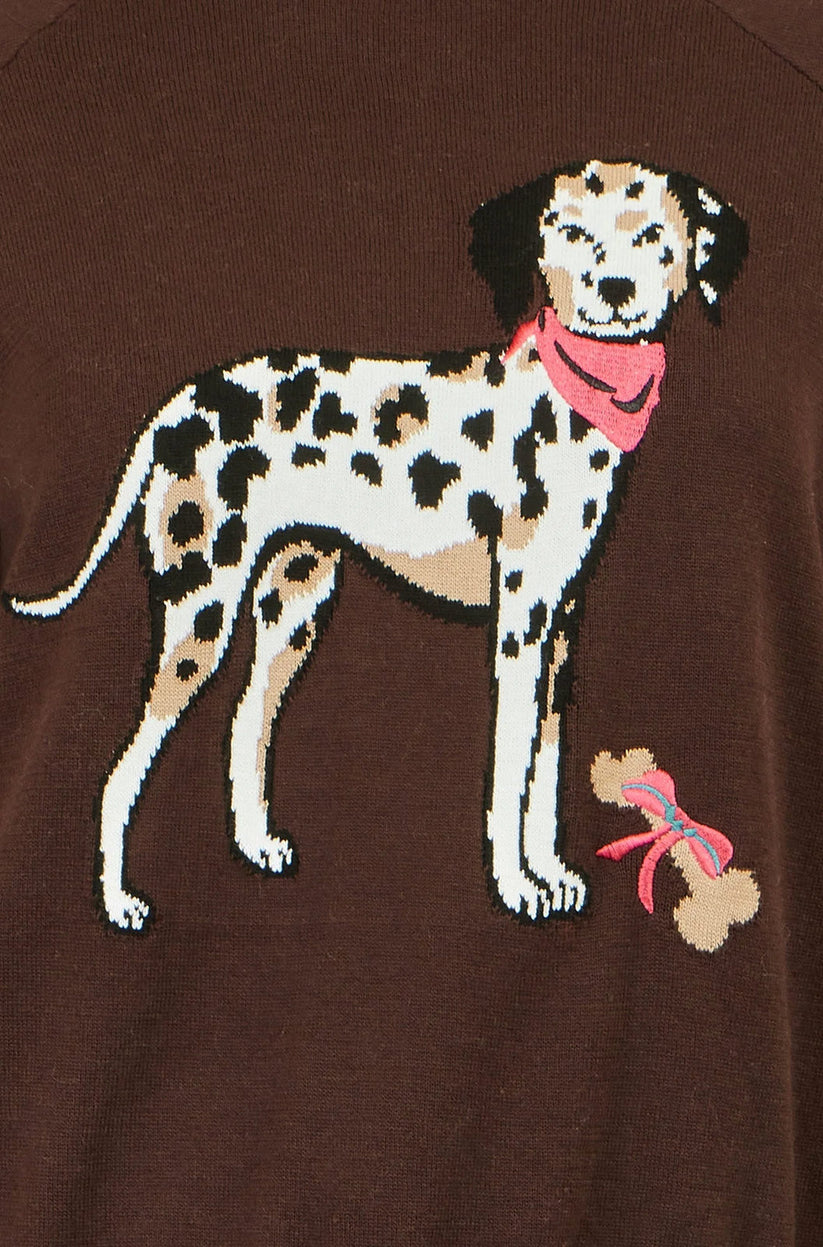 Yumi Women's Brown Dalmatian Intarsia Relaxed Knit Jumper | Sizes S–L | QHA UK - QHA UK