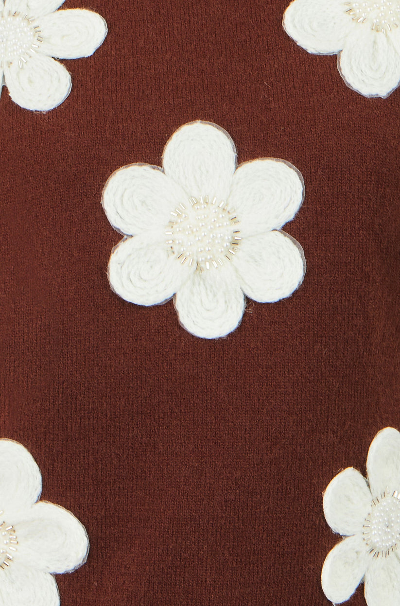 Yumi Women's Brown Flower Appliqué Beaded Knit Tank Top | QHA UK - QHA UK