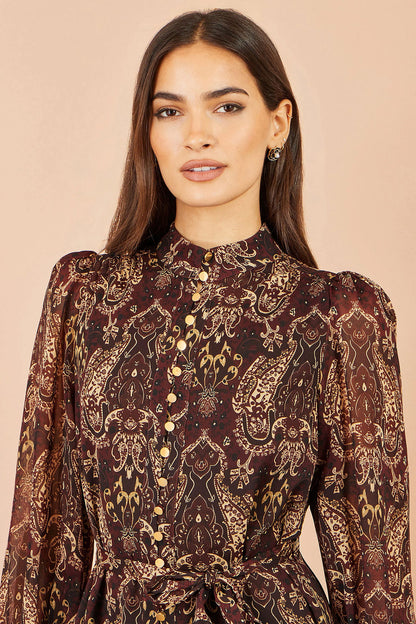 Yumi Women's Brown Paisley Long Sleeve Shirt Dress | QHA UK - QHA UK