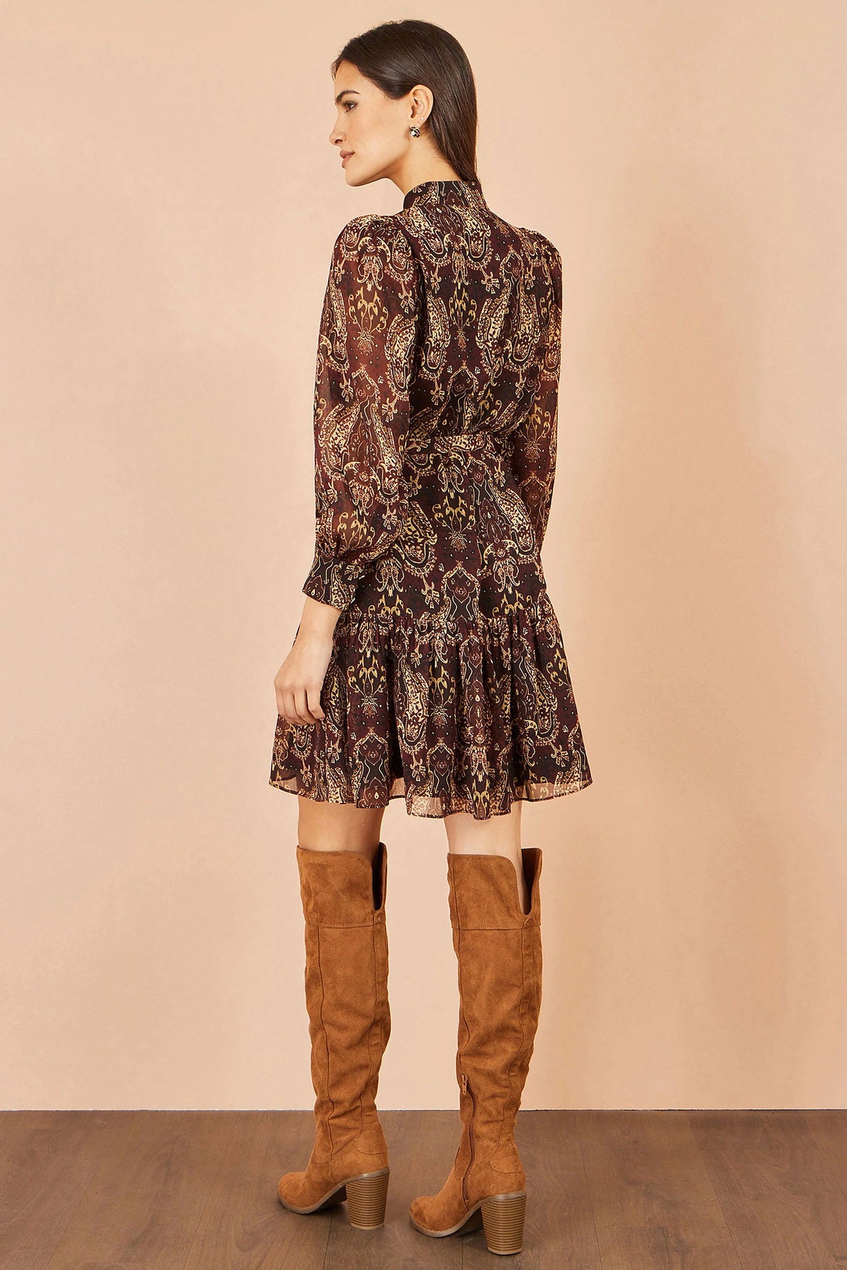 Yumi Women's Brown Paisley Long Sleeve Shirt Dress | QHA UK - QHA UK