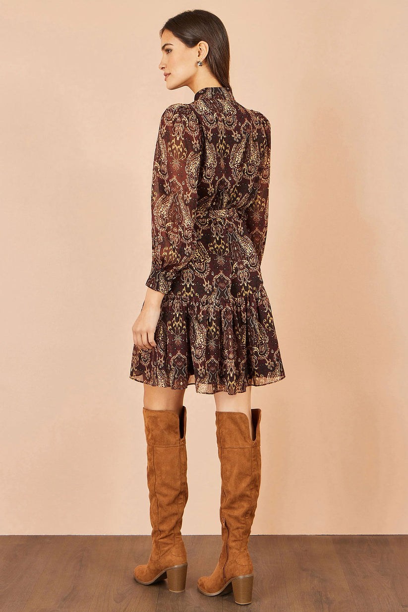 Yumi Women's Brown Paisley Long Sleeve Shirt Dress | QHA UK - QHA UK
