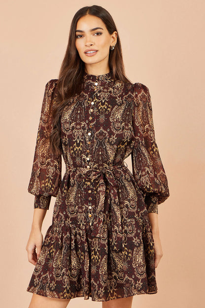 Yumi Women's Brown Paisley Long Sleeve Shirt Dress | QHA UK - QHA UK