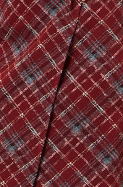 Yumi Women's Burgundy Check Wrap Mini Skirt with Gold Clasp | QHA UK - QHA UK