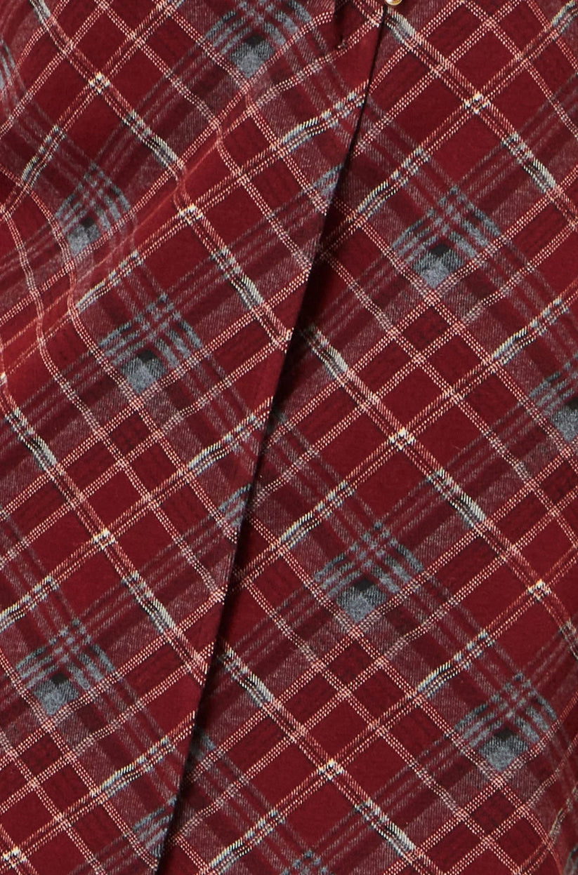 Yumi Women's Burgundy Check Wrap Mini Skirt with Gold Clasp | QHA UK - QHA UK