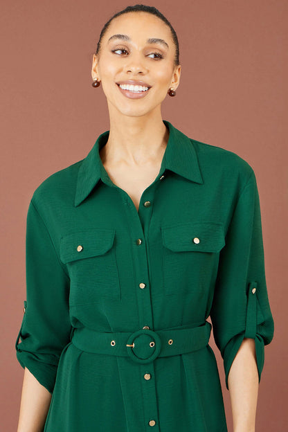 Yumi Women's Green Stretch Midi Shirt Dress | Sizes 6–24 | QHA UK - QHA UK