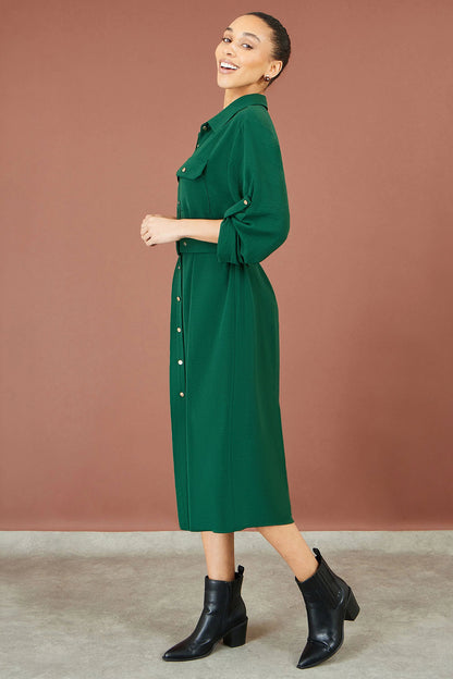 Yumi Women's Green Stretch Midi Shirt Dress | Sizes 6–24 | QHA UK - QHA UK