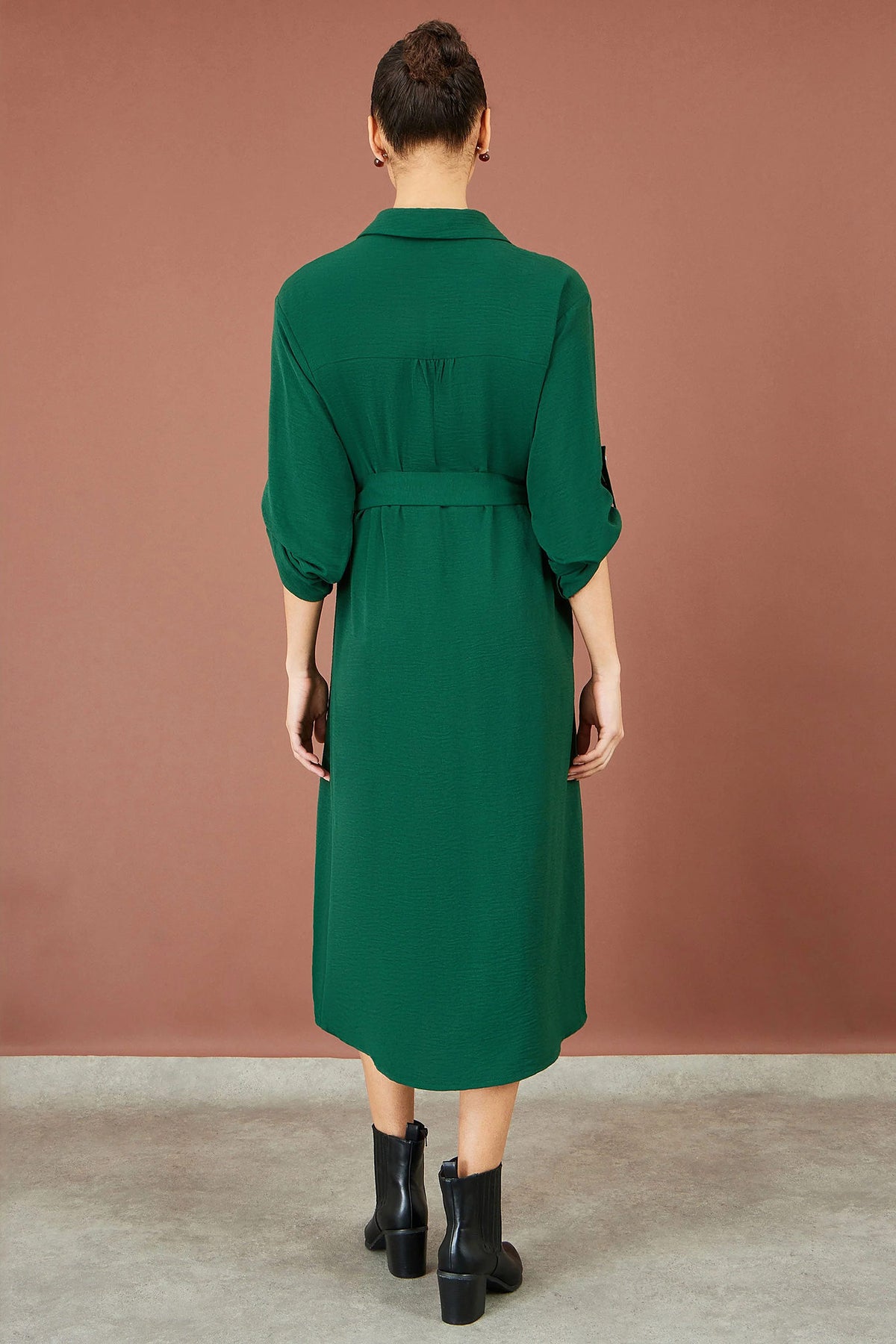 Yumi Women's Green Stretch Midi Shirt Dress | Sizes 6–24 | QHA UK - QHA UK