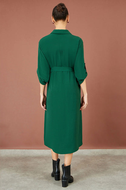 Yumi Women's Green Stretch Midi Shirt Dress | Sizes 6–24 | QHA UK - QHA UK