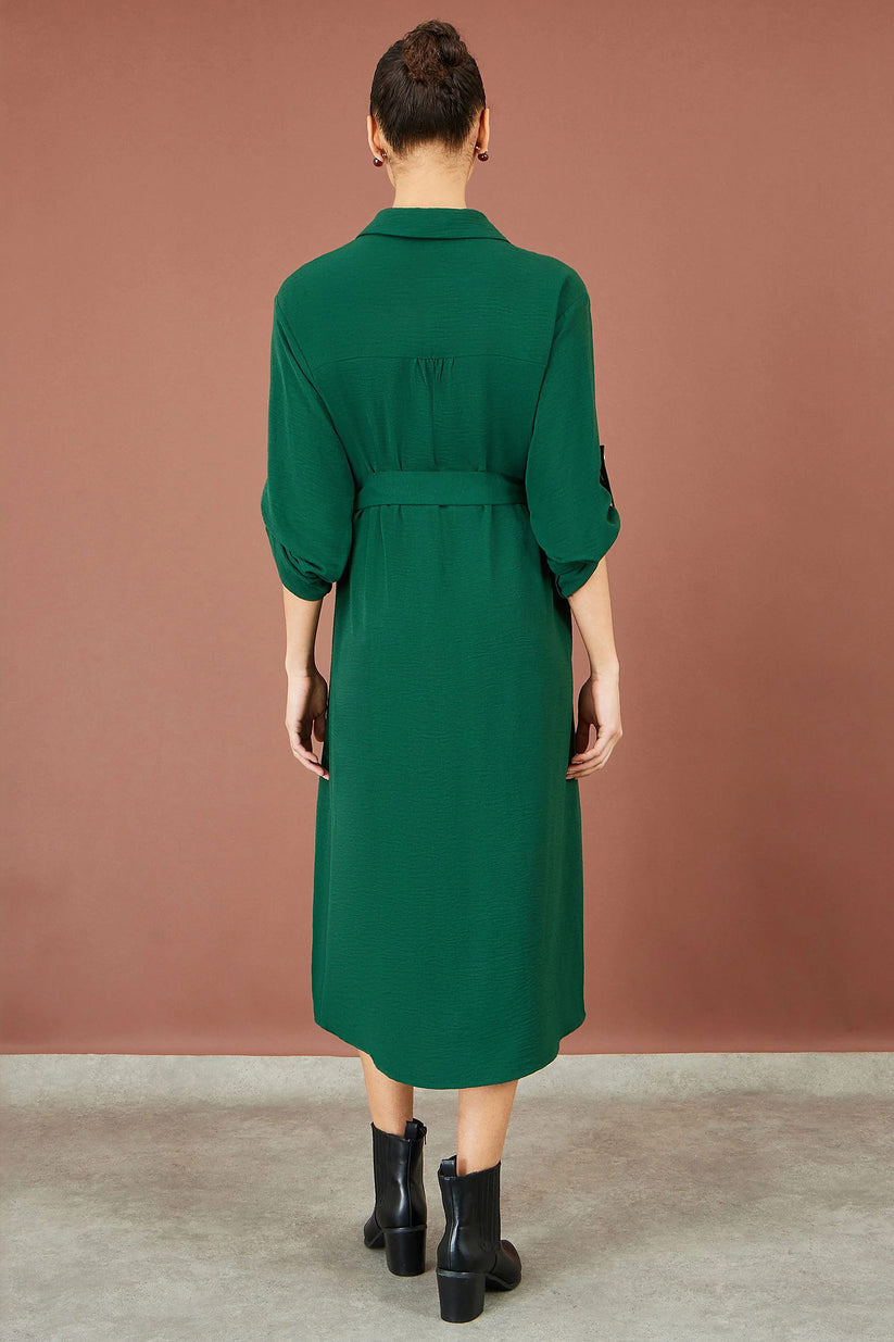 Yumi Women's Green Stretch Midi Shirt Dress | Sizes 6–24 | QHA UK - QHA UK