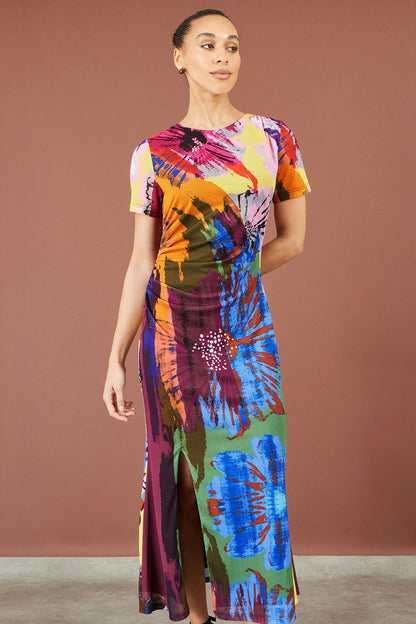 Yumi Women's Multicolour Floral Stretch Mesh Midi Dress | Sizes 8–18 | QHA UK - QHA UK