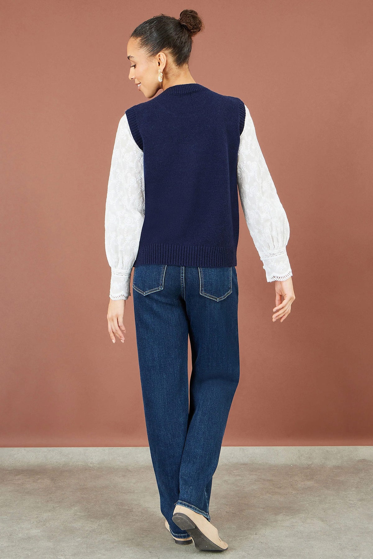 Yumi Women's Navy Brushed Flower Sleeveless Knit Jumper Vest | Sizes XS–XL | QHA UK - QHA UK