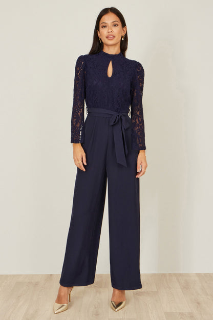 Yumi Navy Lace Applique Jumpsuit | Wide Leg | Wedding | UK 6–18 - QHA UK