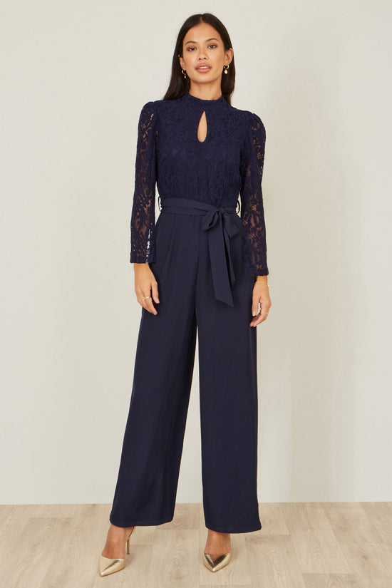 Yumi Navy Lace Applique Jumpsuit | Wide Leg | Wedding | UK 6–18 - QHA UK