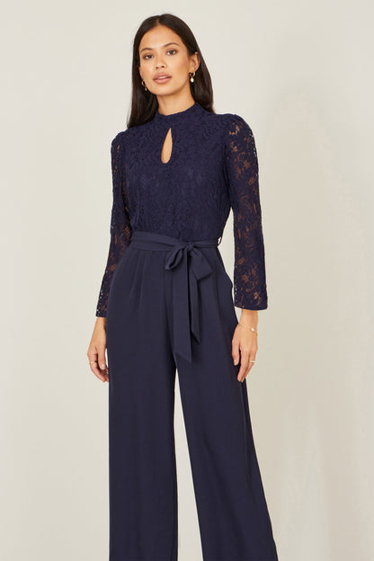 Yumi Navy Lace Applique Jumpsuit | Wide Leg | Wedding | UK 6–18 - QHA UK