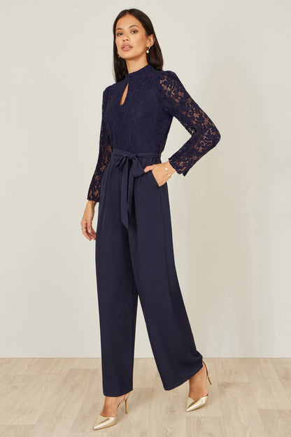 Yumi Navy Lace Applique Jumpsuit | Wide Leg | Wedding | UK 6–18 - QHA UK