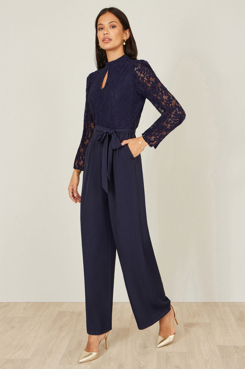 Yumi Navy Lace Applique Jumpsuit | Wide Leg | Wedding | UK 6–18 - QHA UK