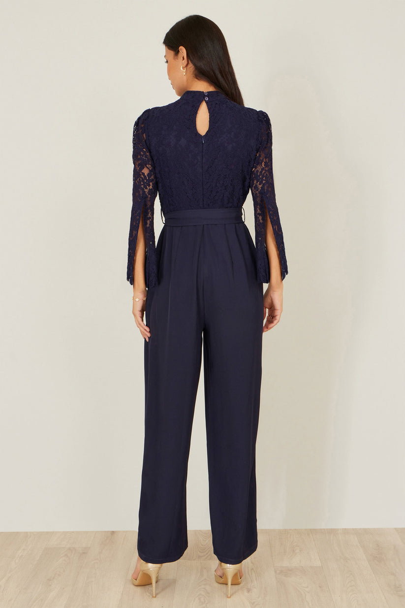 Yumi Navy Lace Applique Jumpsuit | Wide Leg | Wedding | UK 6–18 - QHA UK