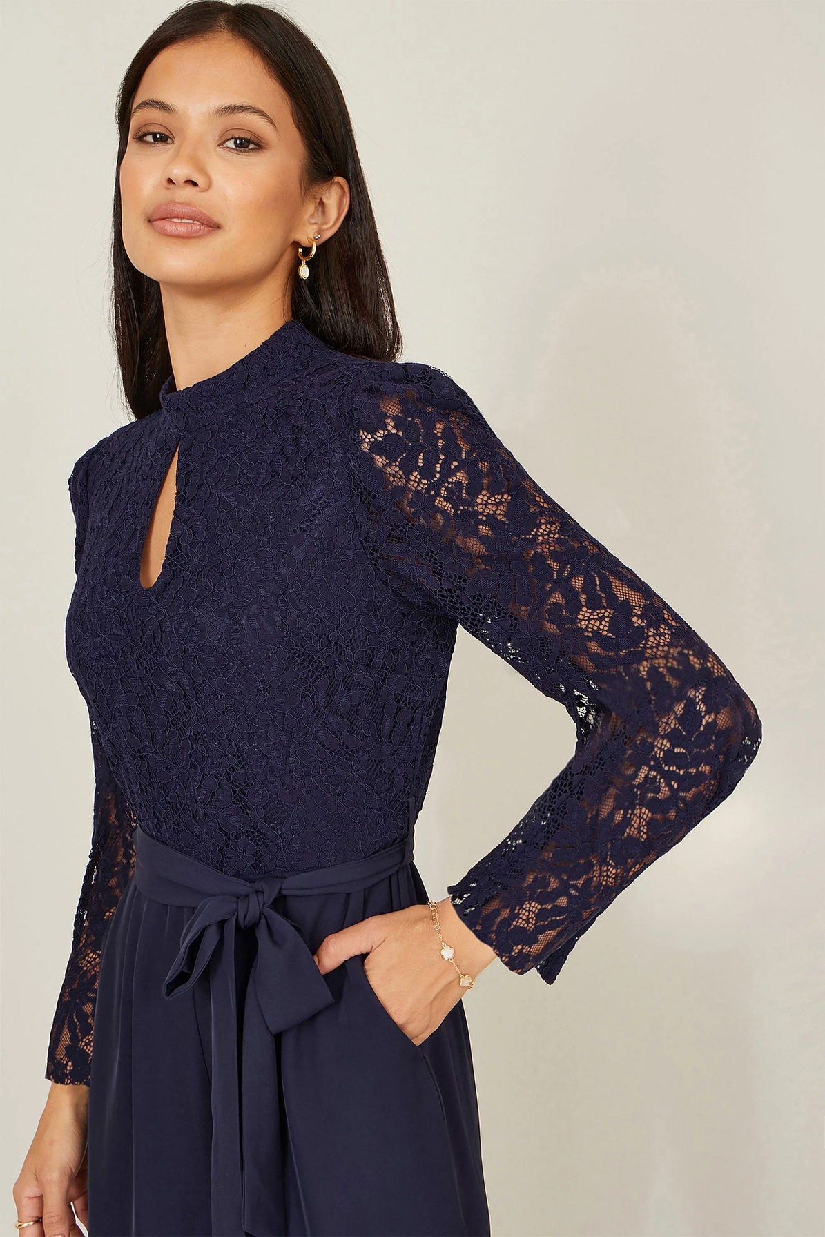 Yumi Navy Lace Applique Jumpsuit | Wide Leg | Wedding | UK 6–18 - QHA UK