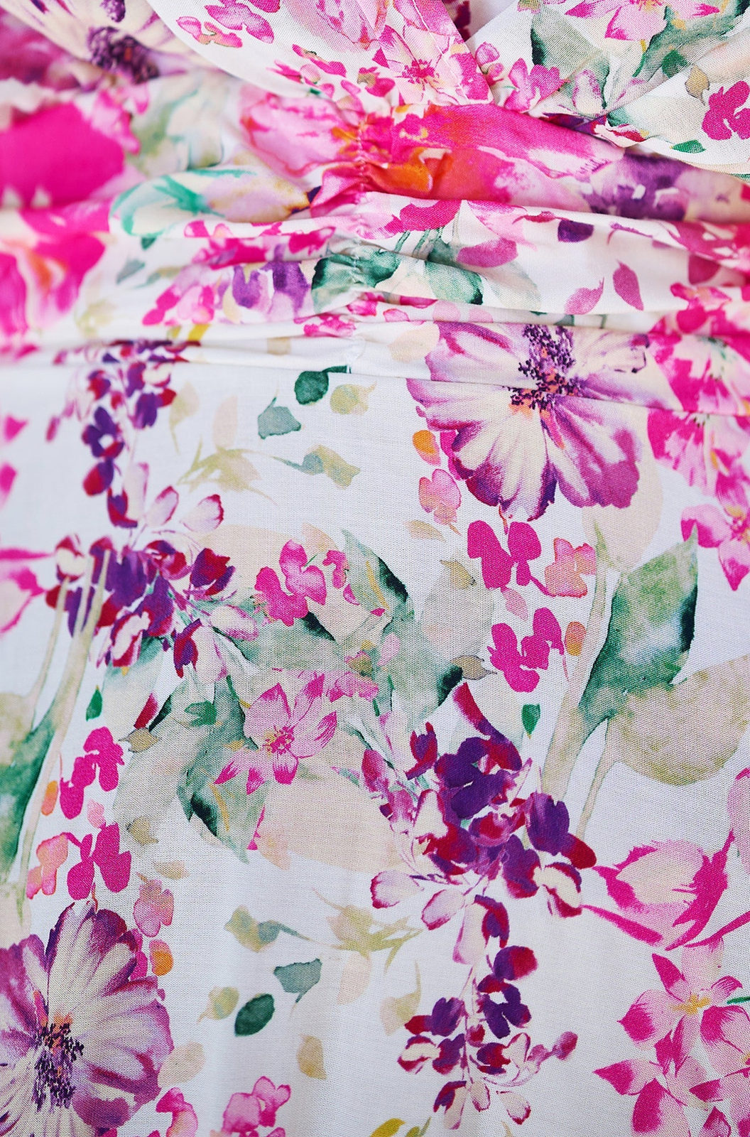 Yumi Pink Floral Kimono Midi Dress | Ruched Waist | UK Sizes 6–18 - Pattern Detail - QHA UK
