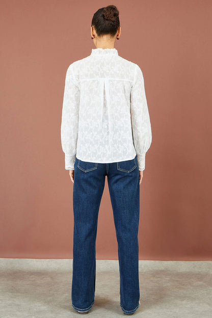 Yumi Women's White Floral Embroidered Cotton Blouse Lace Detail | QHA UK - QHA UK