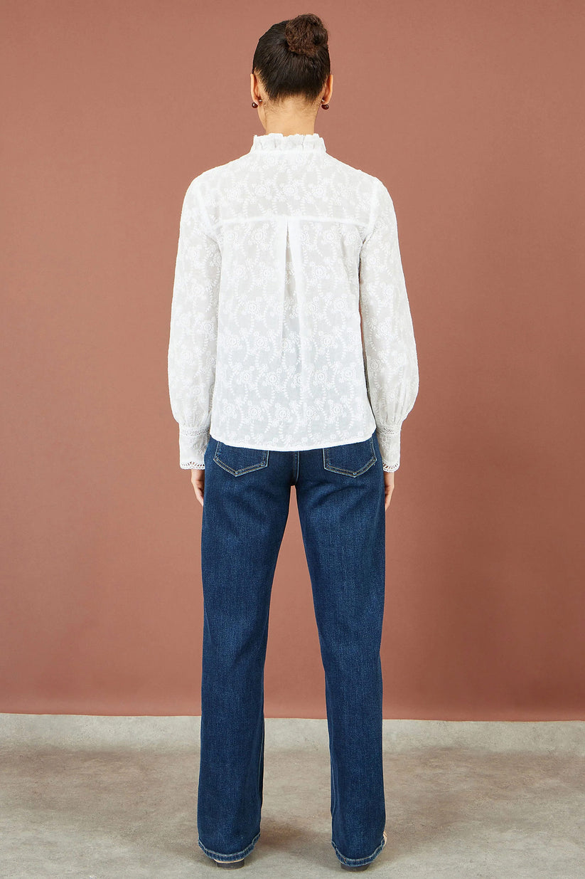 Yumi Women's White Floral Embroidered Cotton Blouse Lace Detail | QHA UK - QHA UK
