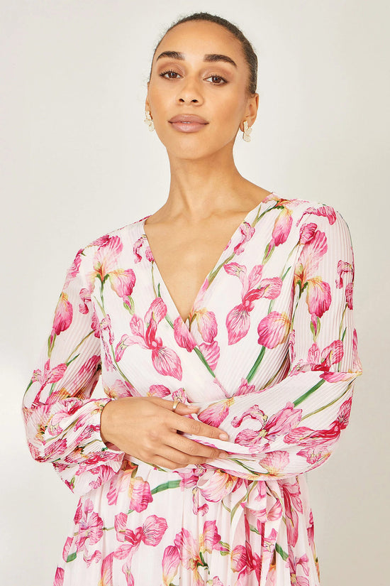 Yumi Ivory Floral Wrap Maxi Dress | Pleated | Wedding | UK 6–18 - QHA UK