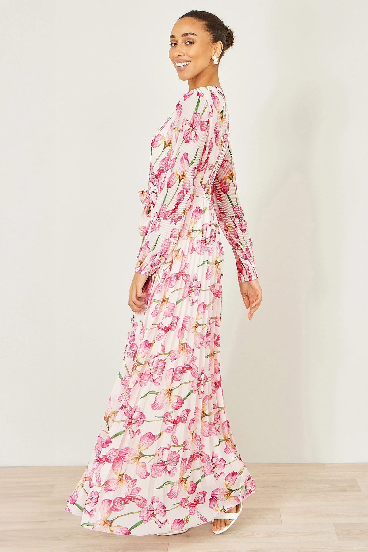 Yumi Ivory Floral Wrap Maxi Dress | Pleated | Wedding | UK 6–18 - QHA UK