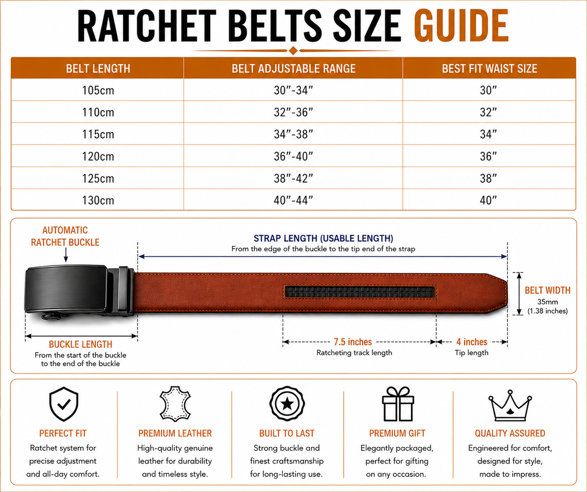 CETIRI Leather Belt Strap Without Buckle 3cm Cowhide – 105 to 130 Sizing