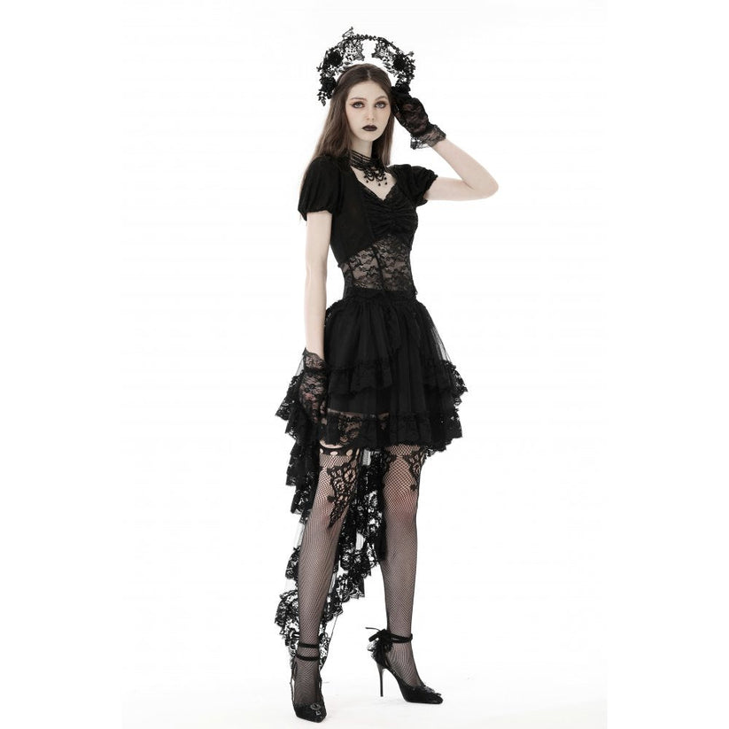 Kate's Clothing Dark In Love Lolisa Skirt High-Low Lace in Black – Front View