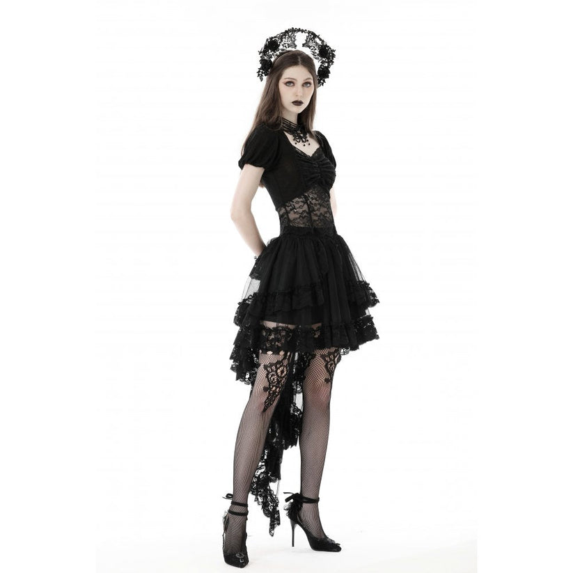 Kate's Clothing Dark In Love Lolisa Skirt High-Low Lace in Black – Front View