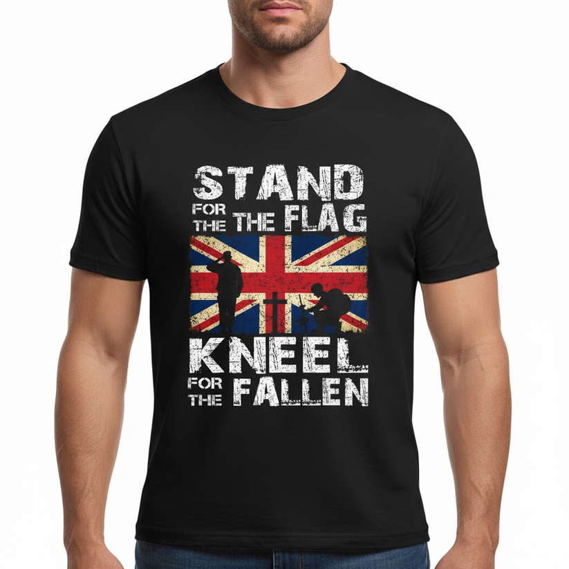 QHA UK Stand for the Flag Kneel Fallen Men's – Front View