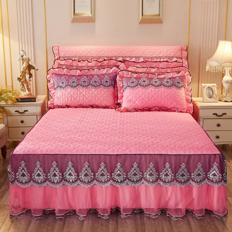 Quilted Luxury Lace Cotton Bed Skirt Suit