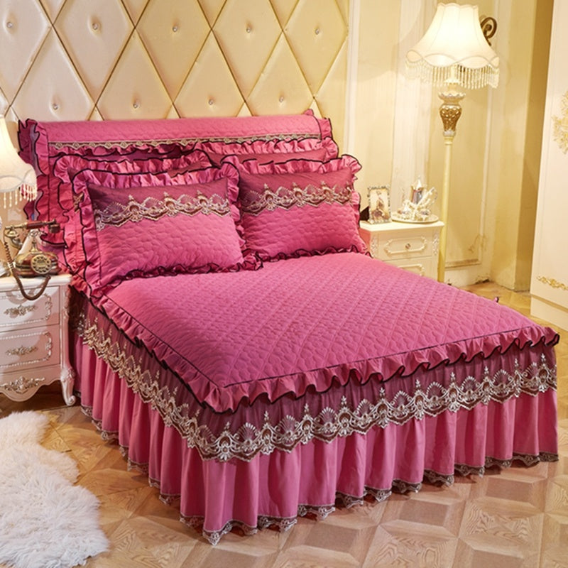 Quilted Luxury Lace Cotton Bed Skirt Suit
