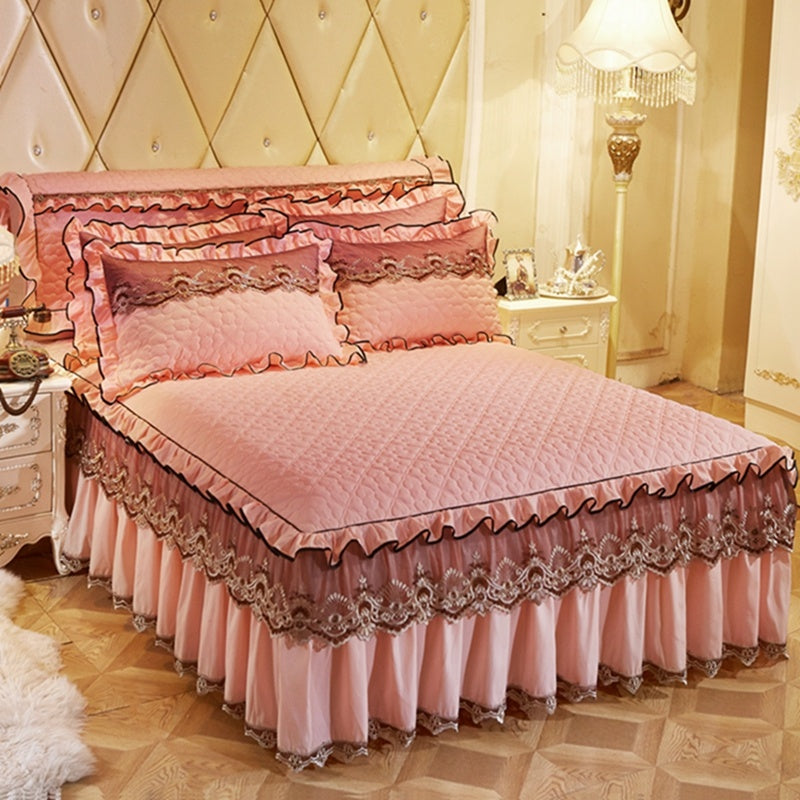 Quilted Luxury Lace Cotton Bed Skirt Suit