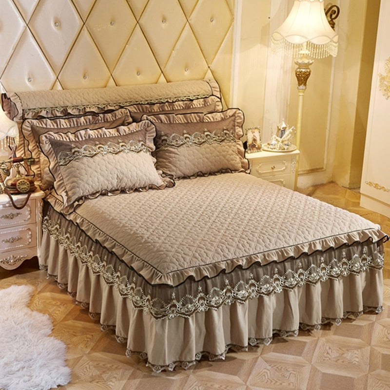 Quilted Luxury Lace Cotton Bed Skirt Suit
