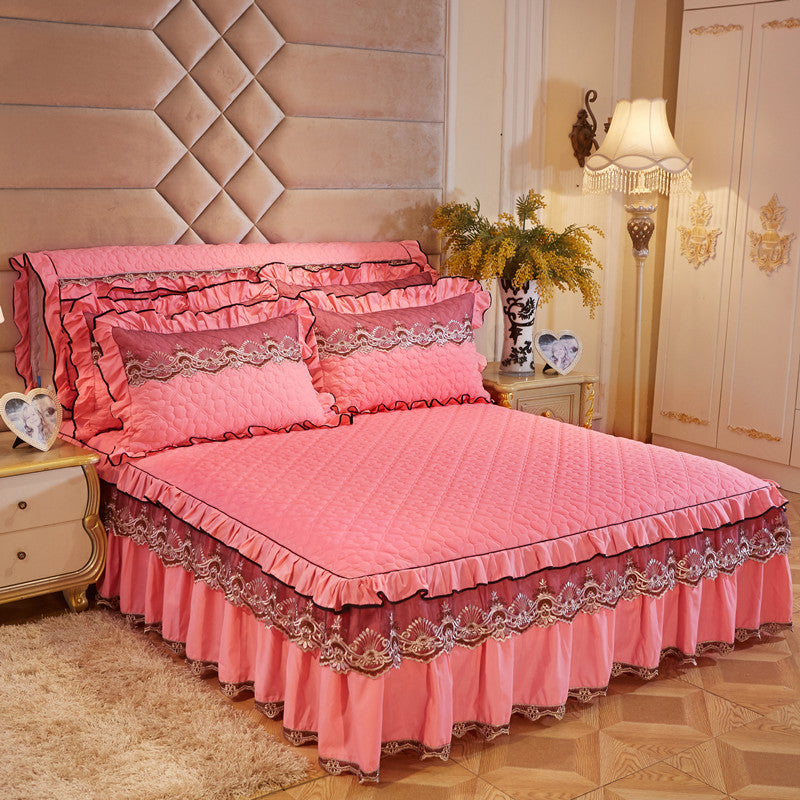 Quilted Luxury Lace Cotton Bed Skirt Suit