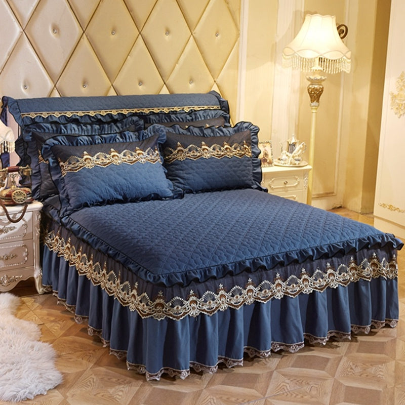Quilted Luxury Lace Cotton Bed Skirt Suit