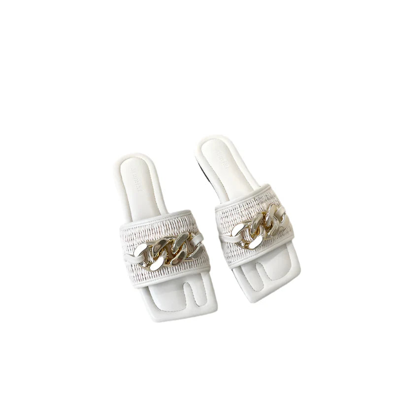 Flat Slippers with Black Metal Link Detail