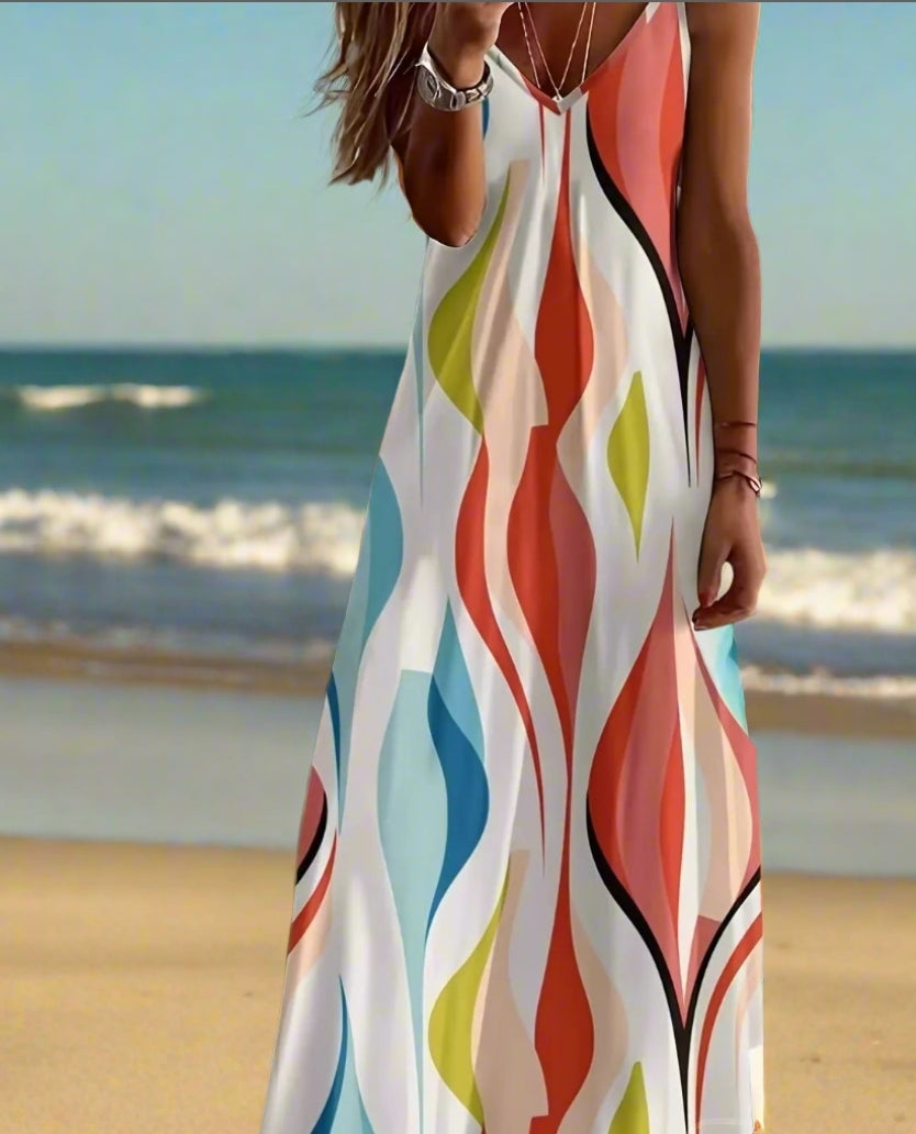 Summer Maxi Dress for Women – Elegant V-Neck Sleeveless Beach & Party Dresses