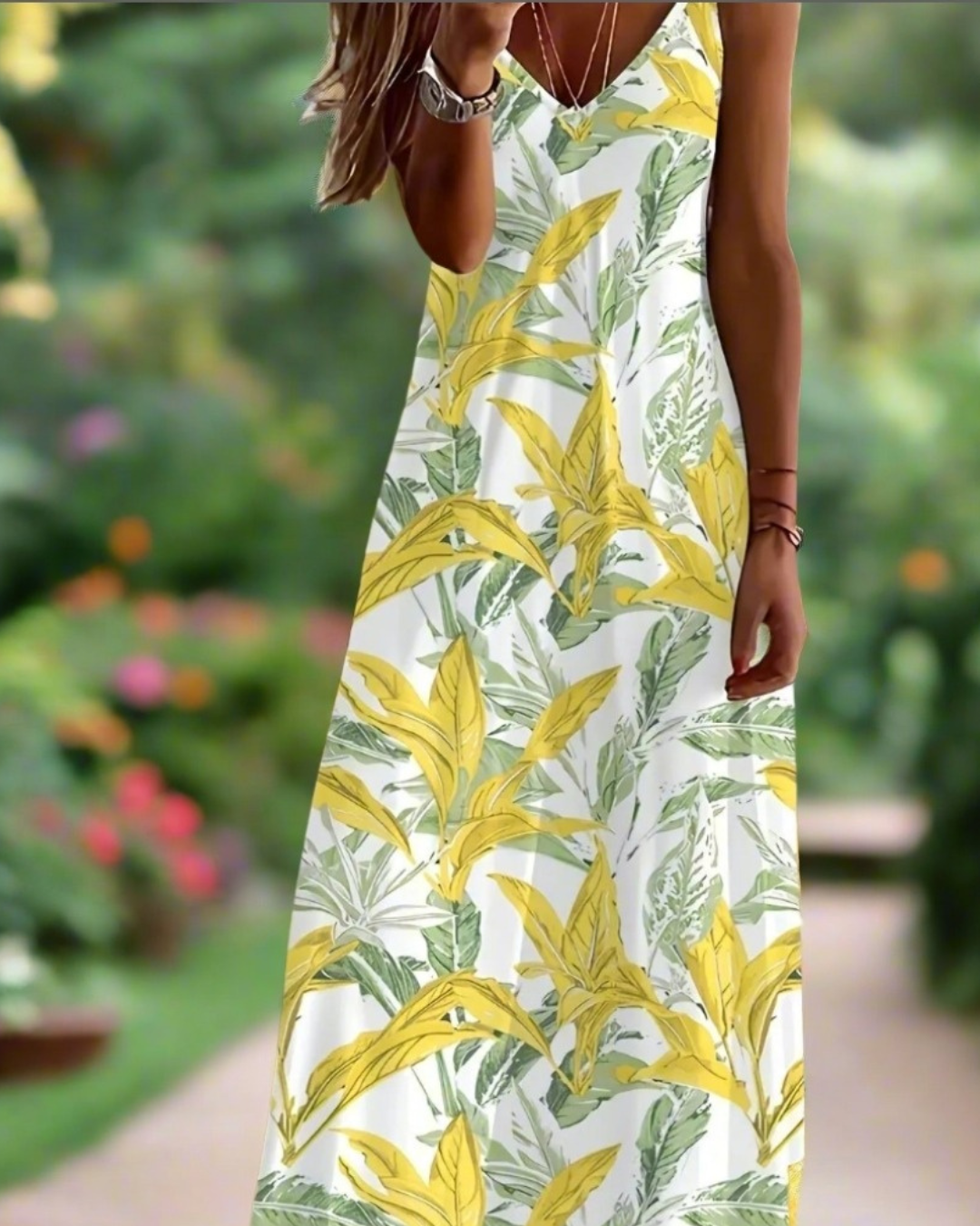 Boho Floral Maxi Dress – Women's V-Neck Spaghetti Strap Summer Beach Dress